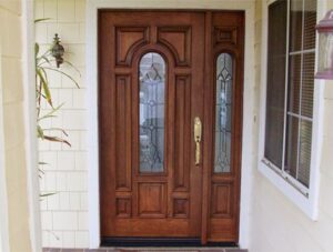 close up of brown door on house